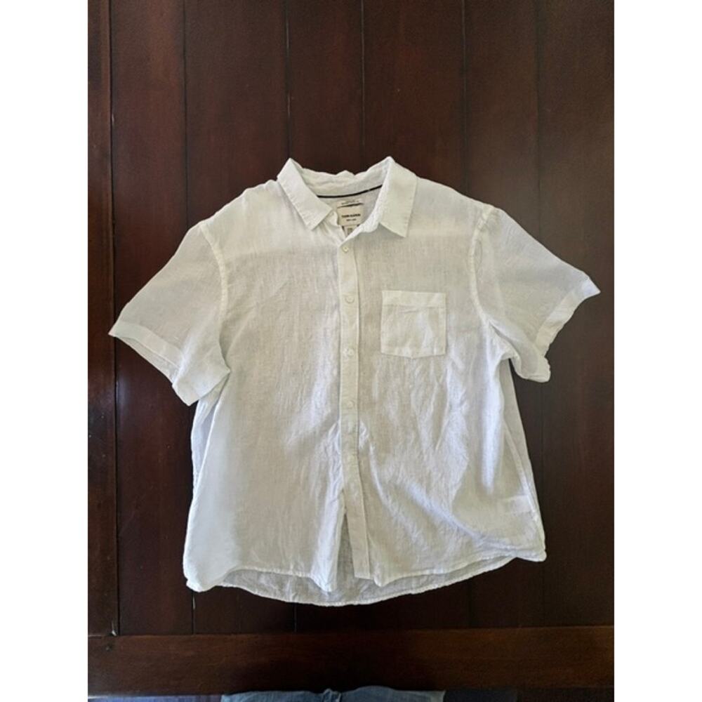 Thom Aaron Men’s‎ 100% Linen Button Front Shirt XXL White Short Sleeve